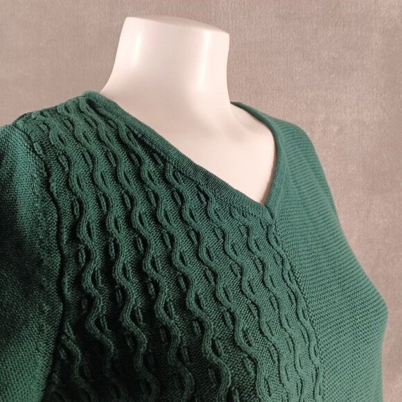 NWT KAREN SCOTT Fall Textured Sweater M(8-10) Pullover Green V-neck 100%Cotton - Picture 8 of 15